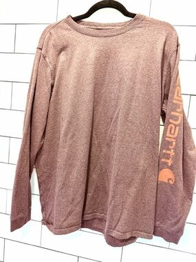 Carhartt Women’s Long-Sleeve Crewneck - Burgundy with Orange Sleeve Logo